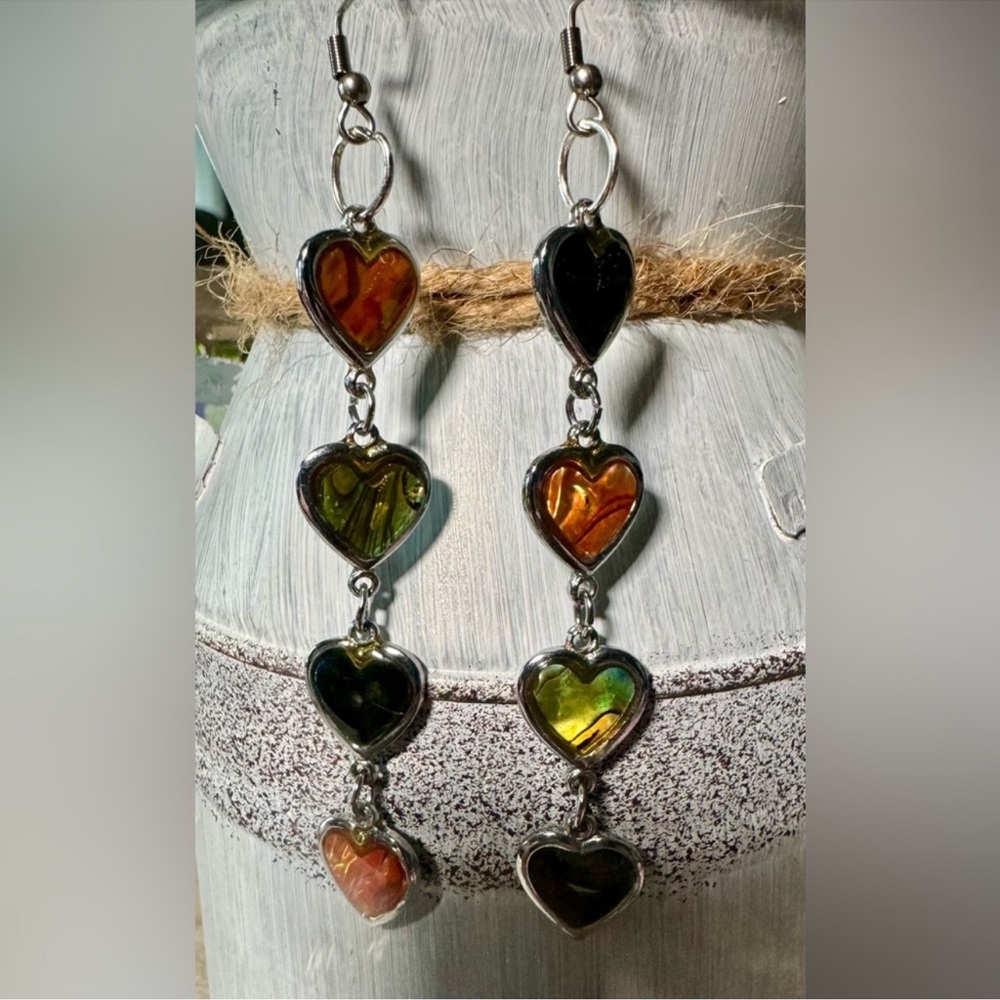 Boho Heart-Shaped Silver and Multicolor Earrings